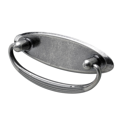 Poignée de meuble, ◘──◘ 64 mm, 94 x 25/42 x 18 mm, Laiton, Zamak, bruni, couleur argent