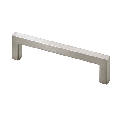 Poignée de meuble, ◘──◘ 96 mm, 104 x 8 x 28 mm, Zamak, Aspect inox