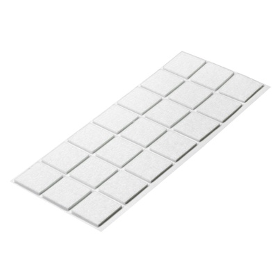 Self adhesive felt glides, Angular, 30 x 30 x 2 mm, synthetic felt, white
