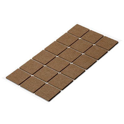 Self adhesive felt glides, Angular, 35 x 35 x 2 mm, synthetic felt, brown