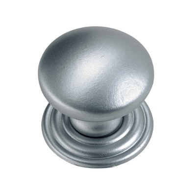 Bouton de meuble, Ø 22 x 21 mm, Zamak, aspect aluminium