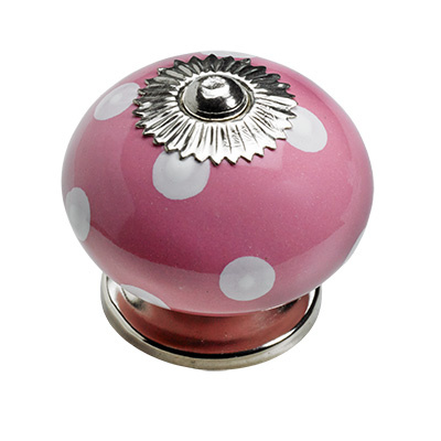 Bouton de meuble, Ø 40 x 36 mm, Céramique, Acier, Zamak, chromé, rose