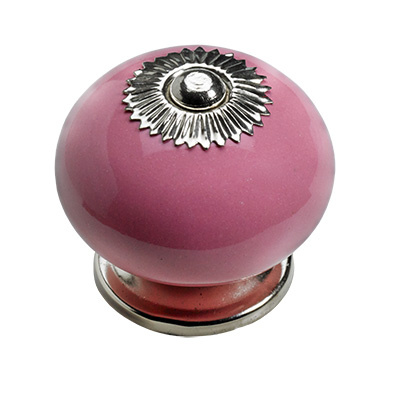 Bouton de meuble, Ø 40 x 36 mm, Céramique, Acier, Zamak, chromé, rose