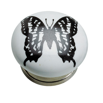 Bouton de meuble, Ø 40 x 25 mm, Céramique, Acier, Zamak, chromé, blanc