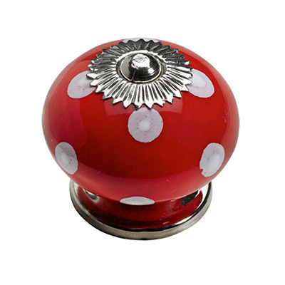 Bouton de meuble, Ø 40 x 36 mm, Céramique, Acier, Zamak, chromé, rouge