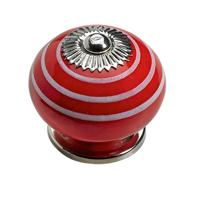 Bouton de meuble, Ø 40 x 36 mm, Céramique, Acier, Zamak, chromé, rouge