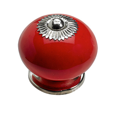 Bouton de meuble, Ø 40 x 36 mm, Céramique, Acier, Zamak, chromé, rouge
