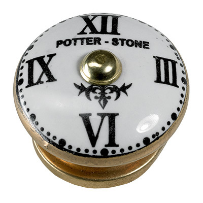 Bouton de meuble, Ø 38 x 27 mm, Céramique, Acier, Zamak, laitonné