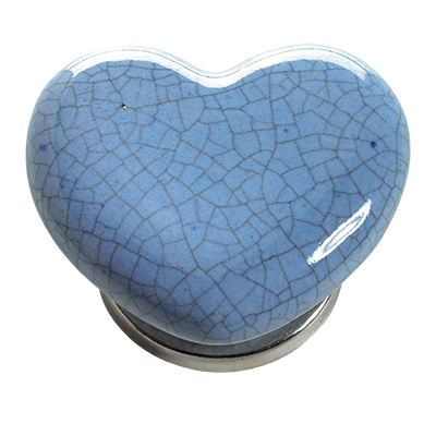 Bouton de meuble, 45 x 38 x 20 mm, Céramique, Acier, Zamak, chromé, bleu