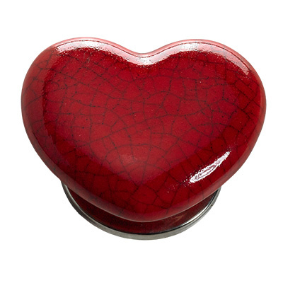 Bouton de meuble, 45 x 38 x 20 mm, Céramique, Acier, Zamak, chromé, rouge