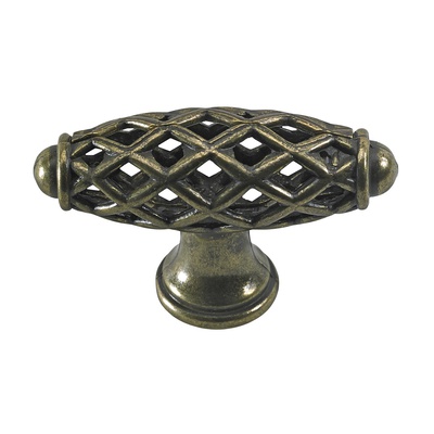 Bouton de meuble, 58 x 20 x 38 mm, Zamak, laitonné, bruni