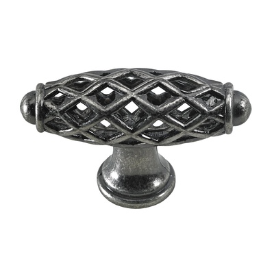 Bouton de meuble, 58 x 20 x 38 mm, Zamak, bruni, couleur argent