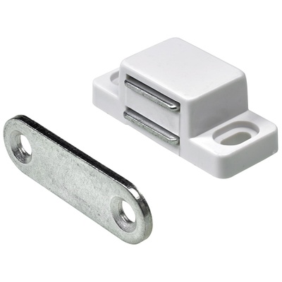 Loqueteaux magnétiques 2 kg, Contre-plaque rigide, 35 x 15 x 13 mm, zingué, blanc