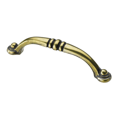 Furniture Handle, ◘──◘ 96 mm, 110 x 14 x 28 mm, die-cast zinc, brass plated, burnished