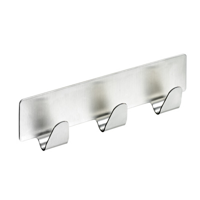 hook plate self adhesive, 3 hooks, 120 x 31 x 20 mm, steel stainless steel look