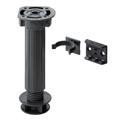 Vérin de réglage de pieds de socles, 100 - 150 x Ø 25 mm, Plastique, noir