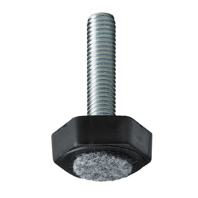 Adjusting screw with felt disc, M8 x Ø 30 mm, steel, plastic, synthetic felt, galvanised, black
