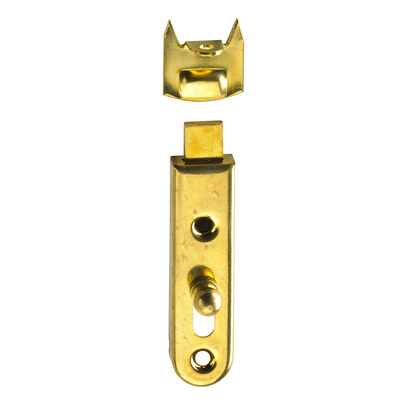 Verrou de meuble droit, 50 x 13 mm, Acier, laitonné