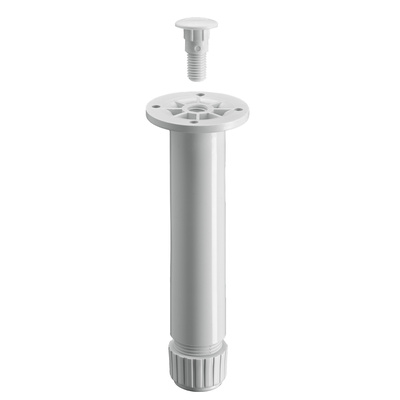 Vérin de réglage de pieds de socles, M10, 150 - 160 x Ø 30 mm, Plastique, blanc