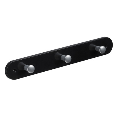 Clothes rail, 3 hooks, 280 x 40 x 30 mm, plastic black