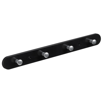 Clothes rail, 4 hooks, 380 x 40 x 30 mm, plastic black