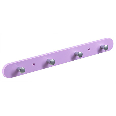 Clothes rail, 4 hooks, 380 x 40 x 30 mm, plastic pink