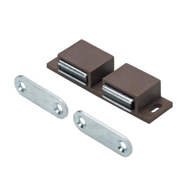 Loqueteaux magnétiques 2 x 3 kg, 2 Contre-plaque pour deux portes, 72 x 13 x 21 mm, brun