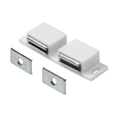 Loqueteaux magnétiques 2x2-3 kg, 2 Contre-plaque pour deux portes, 72 x 13 x 21 mm, blanc