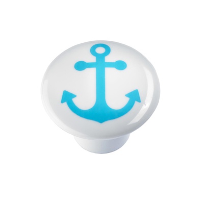Bouton de meuble, Plastique, blanc, bleu