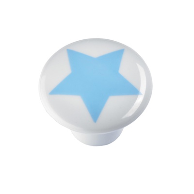 Bouton de meuble, Ø 32 x 24 mm, Plastique, blanc, bleu clair