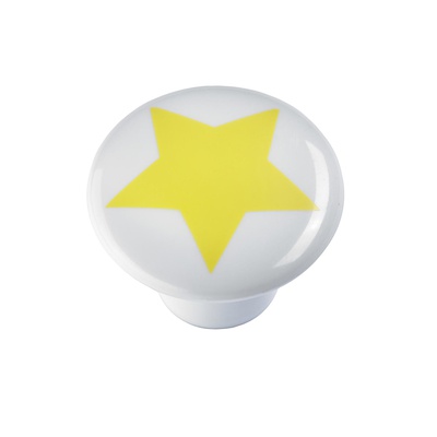 Bouton de meuble, Ø 32 x 24 mm, Plastique, blanc, jaune