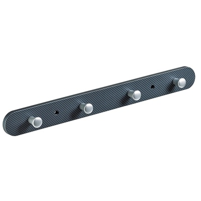 Clothes rail, 4 hooks, 380 x 40 x 30 mm, plastic carbon look