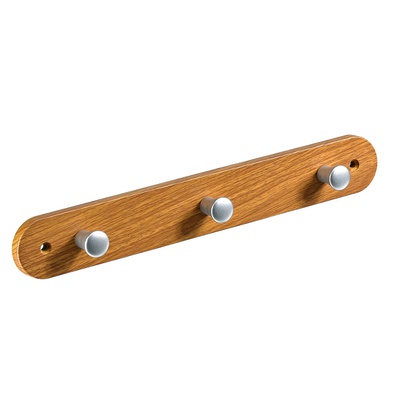 Clothes rail, 3 hooks, 280 x 40 x 30 mm, plastic oak look