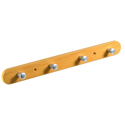 Clothes rail, 4 hooks, 380 x 40 x 30 mm, plastic beech look