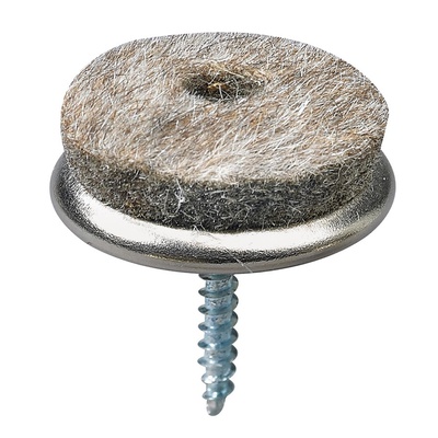 Parquet floor glides for screwing on, Ø 28 x 26 mm, steel, synthetic felt, nickel plated, grey