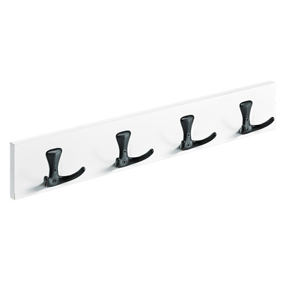 Holzgarderobe, 4 Haken, 500 x 80 x 46 mm, Holz, Zinkdruckguss weiß, schwarz