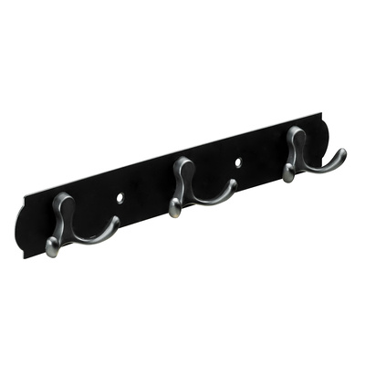 Hakenleiste, 3 Haken, Edelstahl, Zinkdruckguss, schwarz