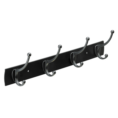 Hakenleiste, 4 Haken, Aluminium, Zinkdruckguss, schwarz