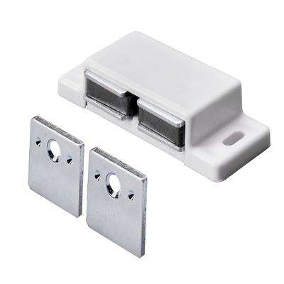 Loqueteaux magnétiques 2 x 2,5 kg, 2 Contre-plaque pour deux portes, 51 x 14 x 21 mm, 2x2-3 kg, zingué, blanc