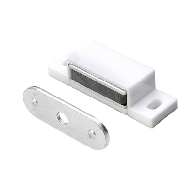 Loqueteaux magnétiques 3-4 kg, Contre-plaque rigide, 45 x 14 x 15 mm, zingué, blanc