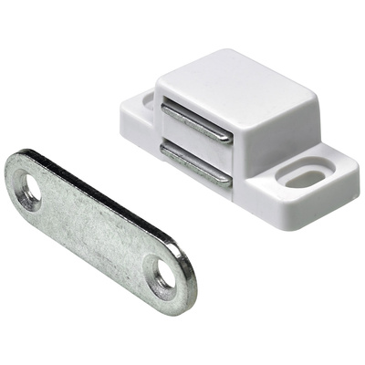 Loqueteaux magnétiques 2 kg, Contre-plaque rigide, 35 x 15 x 13 mm, zingué, blanc
