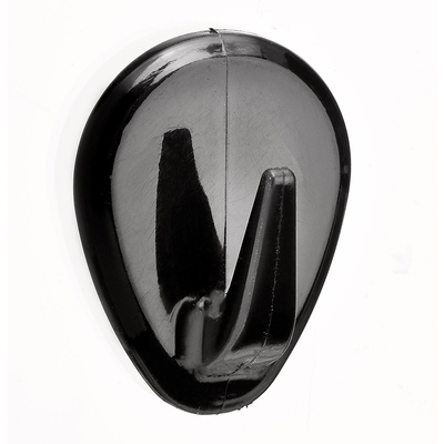 Hook, self adhesive, 30 x 38 x 22 mm, plastic black