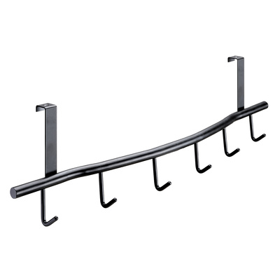Door fitted clothes rails, 6 hooks, 595 x 170 x 90 mm, steel black
