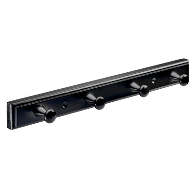 Hook rack, 4 hooks, 400 x 50 x 60 mm, beech black