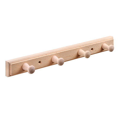 Hook rack, 4 hooks, 400 x 50 x 60 mm, beech colourless