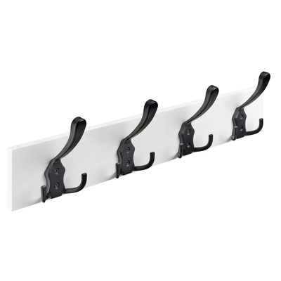 Wooden coatrack, 4 hooks, 500 x 135 x 53 mm, wood, die-cast zinc white, black