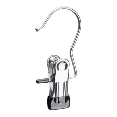 Clothes hanger with clamp, steel, plastic, galvanised, black